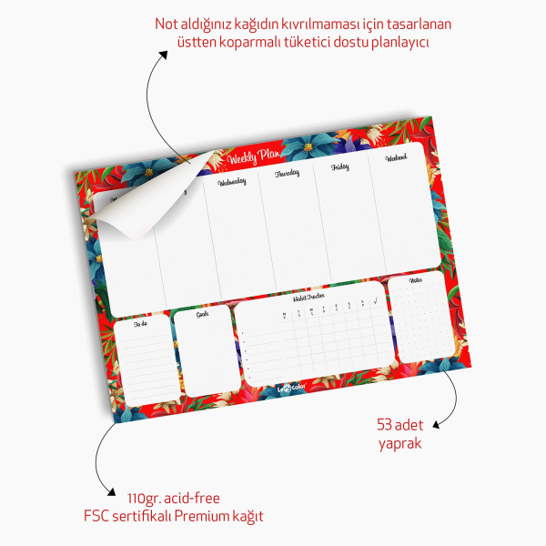 2'li Masaüstü Planlayıcı Set Çiçekli