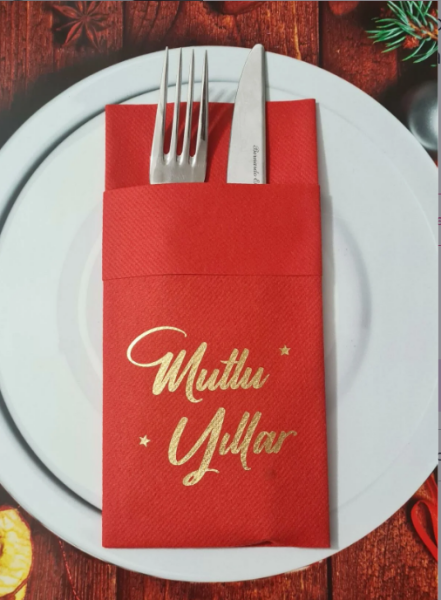 Kırmızı Mutlu Yıllar Sunum Peçetesi